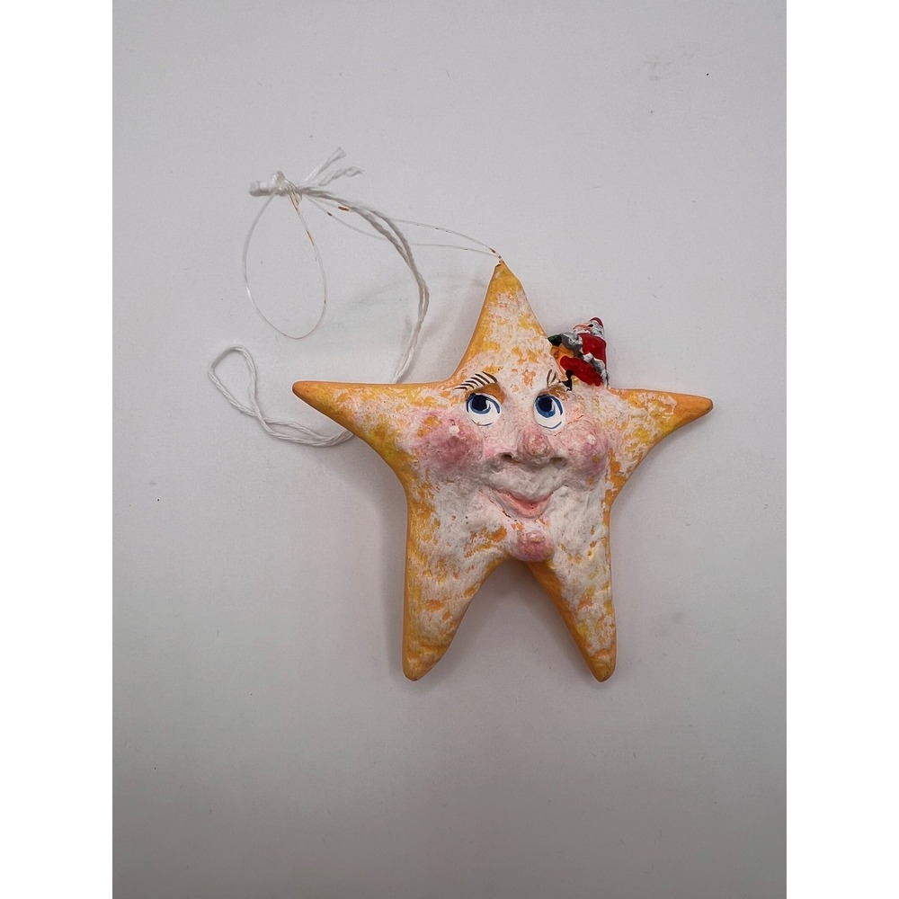Primitive Folk Art Celestial Ornament With Santa Claus Paper Mache Whimsy Xmas